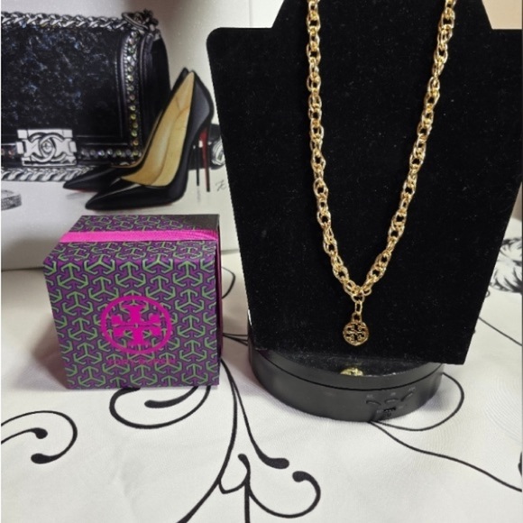 2 TORY BURCH Charms on Unbranded Necklaces w/Gift Box & Dust Bags, EUC - Picture 6 of 10